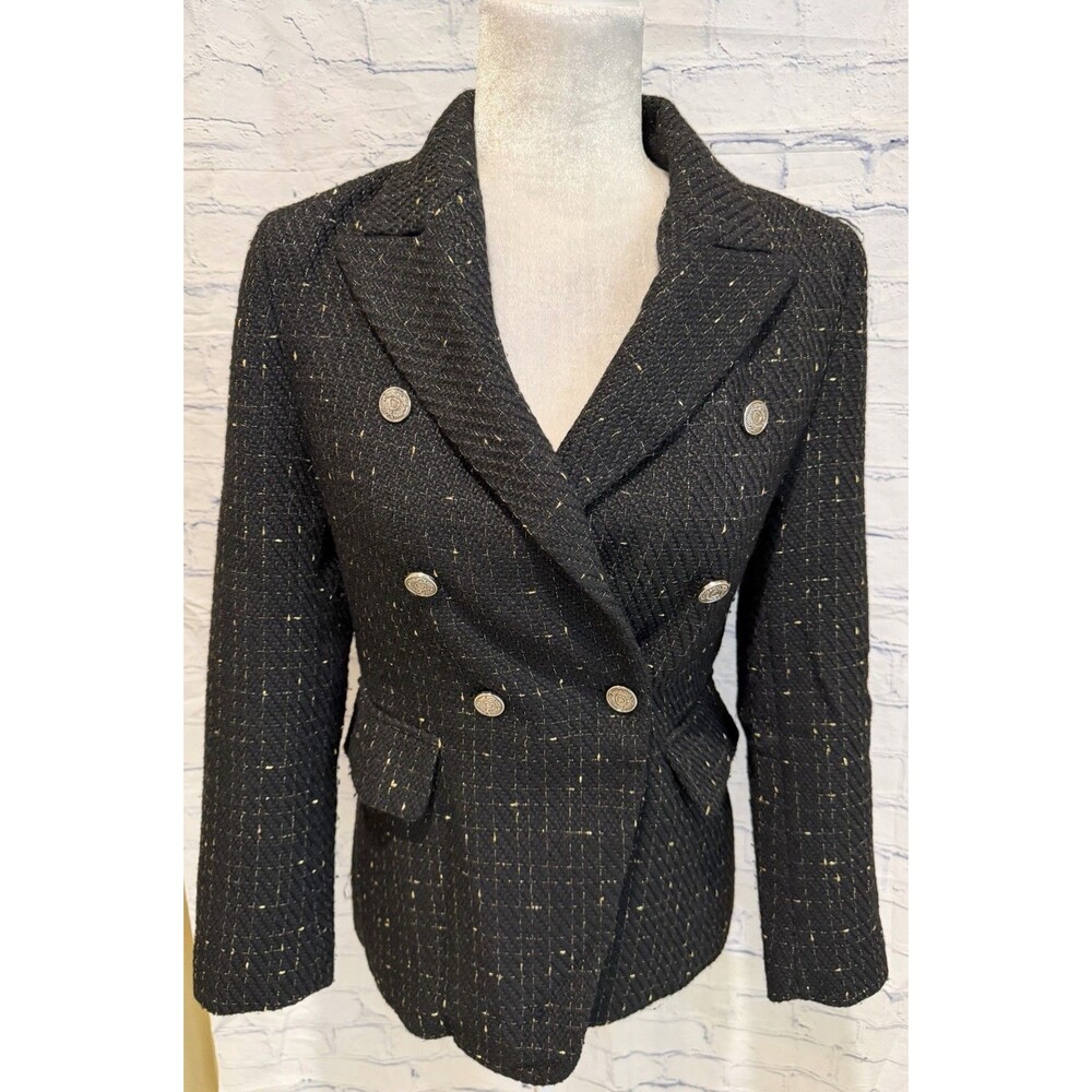 Mina Self Blazer Jacket Women's Black Tweed Lined Double-Breasted Small